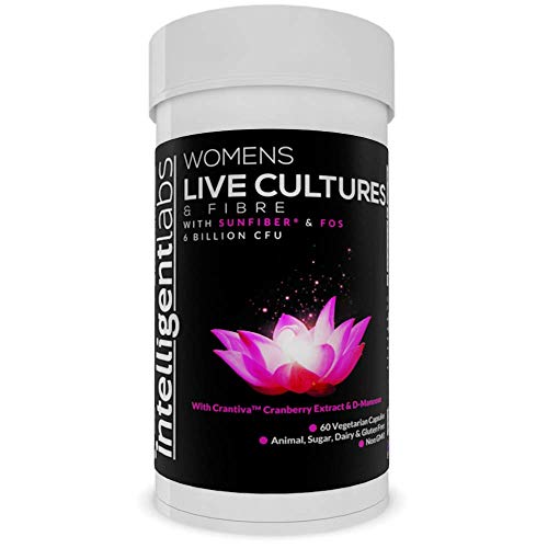 Women's Live Cultures and Fibre by Intelligent Labs, with Sunfiber & FOS, Crantiva Cranberry Extract & D-Mannose, 6 Billion CFU Live Cultures, 60 Vegetarian Capsules