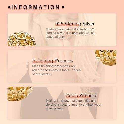 Image of S925 Sterling Silver Gold Plated Romantic Charms, Gifts for Mom Girlfriend Family on Valentine's Day Birthday Christmas Anniversary, Bracelet Necklace Bead Charm