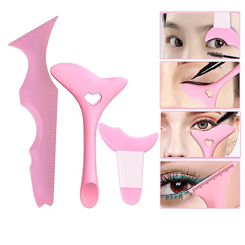3PCS Eyeliner Stencils Mascara Shield Silicone Eyeliner Applicator Tool Multifunctional Makeup Tool Eyeshadow Lipstick Mascara Eyeliner Guide Wing Eyeliner Tool for Beginners(Pink) FMOYSIEN
