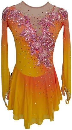 LIUHUO Kunstschaatsjurk voor Meisjes, Mesh, Meerdere Kleuren Beschikbaar, Geschikt voor Wedstrijden en Prestaties, wijnrood, XL