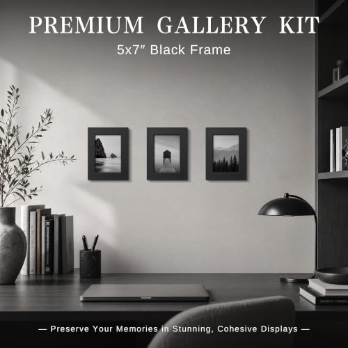 Image of VCK 5x7 Picture Frame Set of 12, Black Wood 5 x 7 Photo Frames for Wall Mounting Horizontally & Vertically