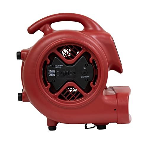 Image of XPOWER X-600A Pro 1 /3 HP 2400 CFM Centrifugal Air Mover, Carpet Dryer, Floor Fan, Blower, Daisy Chain, for Water Damage Restoration, Janitorial, Plumbing, Home Use, Red