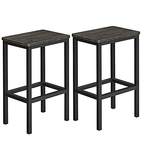 VASAGLE Bar Stools, Set of 2 Bar Chairs, Kitchen Breakfast Bar Stools with Footrest, Industrial in Living Room, Party Room, Charcoal Gray and Black ULBC065B04 11.8 x 15.7 x 25.6 Inches Charc