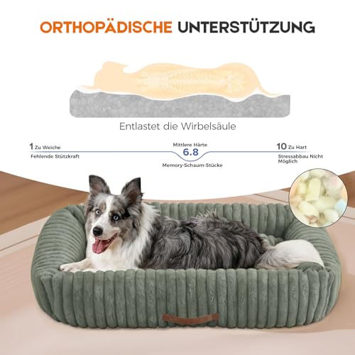 Upvilla Luxusweicher Hundekorb, Orthopädisches hundebett Grosse Hunde, 4-seitiges Nackenkissen, Abnehmbare Waschbare Hundematte, Hundesofa mit Griffen, Haustierbett (Dunkelgrau, 92 * 69 * 20cm