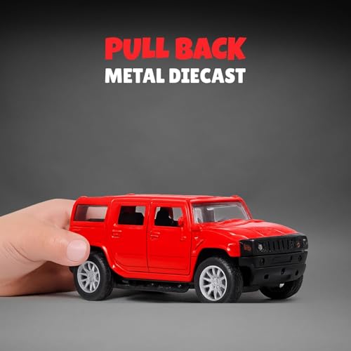 Image of Amisha Gift Gallery Hummer SUV Diecast Metal Car Toy for Kids, Red | Scale Racing Model, Pull Back Action, Opening Doors, For Kids Boys and Girls