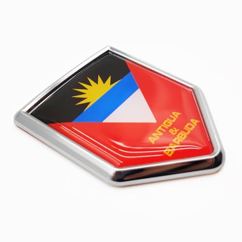 2 Calcomanías de la bandera de Antigua y Barbuda con emblema cromado para parachoques de coche
