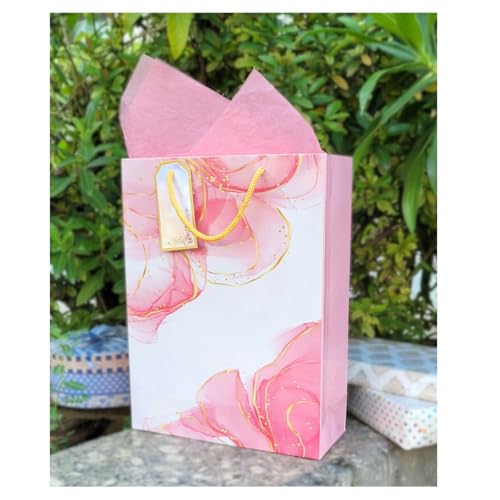 Image of Flora Paperbags Medium Paper Gift Bags with Tissue & Tags | Wedding Return Gift Bags, Birthday, Party Favor Bags (Pack of 5)