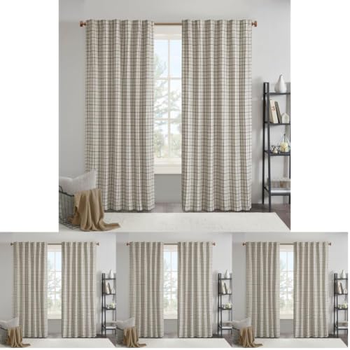 Image of Madison Park Plaid Window Curtain Thermal Insulated, 1 Panel, Black, 50 inch W x 84 inch L (Pack of 4)