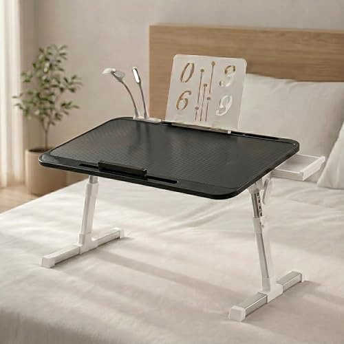 Image of StarAndDaisy Kids Study Table Foldable /Multipurpose Baby /Kids Bed Table for Laptop and Study /Laptop Table with Adjustable Height & Angle with USB Port, LED and Mini Cooling Fan -Black