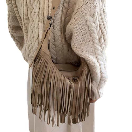 Image of Women Vintage Suede Fringe Hobo Bag Tote Shoulder Bag Crossbody Bag and Hippie Western Cowgirl Purse Shoulder Bag