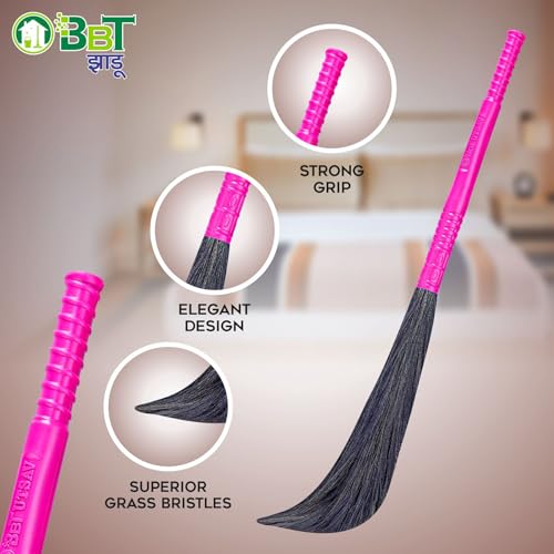 Image of BBT Phool Jhadu | Natural Grass Broom Stick for Home Cleaning | Eco-Friendly Long Handle Jhadu | Anti Dust, Lightweight & Durable Pack of- (1, UTSAV)