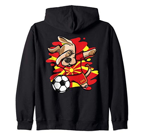 Dabbing Dog Macedonia Soccer Fans Macedonian Flag Football Zip Hoodie, Black