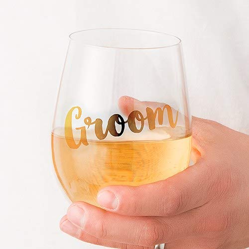 WEDDINGSTAR Celebration Stemless 18oz Toasting Wine Glass - Groom