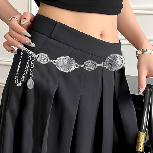 Western Metal Concho Belt for Women Cowgirl Chain Belts for Dresses Jeans Country Concert Outfit, Cowboy Belt3