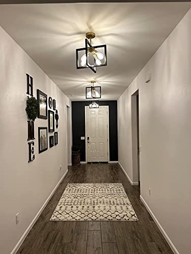 Farmhouse Industrial Ceiling Light Fixtures, 4-Light Vintage Modern Rectangle Black Gold Flush Mount Light Fixture With Rotatable Metal Square Frame For Kitchen Hallway Entryway Foyer Living Bedroom #TOP1