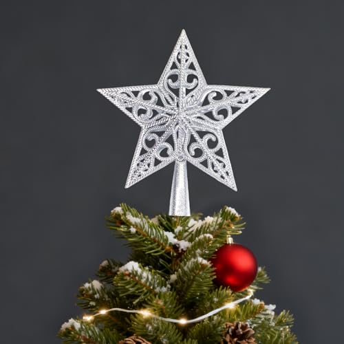 Puntale Albero di Natale Stella Argento, Plastica Stella Punte per Decorazioni Albero di Natale, Stelle Punta Natalizio, Christmas Tree Topper Star Puntale per Albero di Natalizi