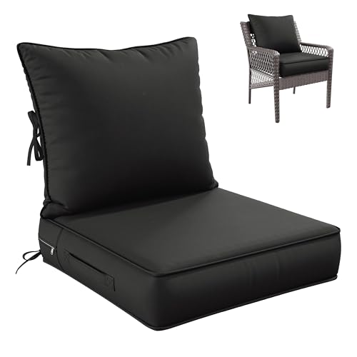 Premium Outdoor Seat Cushion Chair Cushions for Patio Furniture 24 L X 24 W X 5 H Waterproof & Fade Resistant Deep Seat and Backrest Cushion Set with Removable Covers for Chair, Sofa