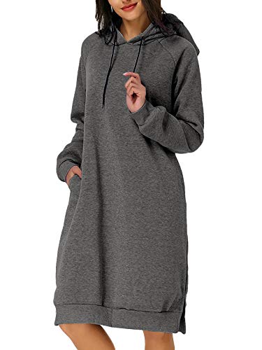 Kidsform Women Causal Hoodie Maxi Dress Solid Pullover Loose Sweater Hoodie Tops Sweatshirt Long Tops Grey S Kidsform Women Causal Hoodie Maxi Dress Solid Pullover Loose Sweater Hoodie Tops Sweatshirt Long Tops Grey S