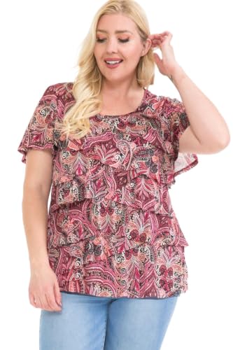 Image of LEEBE Women and Plus Size Printed Mesh Ruffle Top (Small-5X)