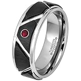 0.07ct Ruby Tungsten Ring - July Birthstone - 8MM Two-tone Polished Silver/Black IP Brushed Trapezoi