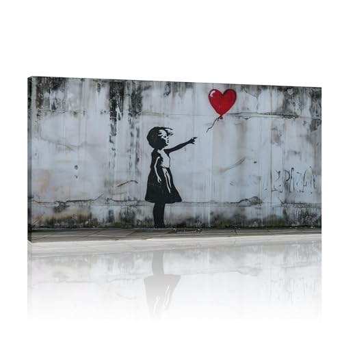Banksy Graffiti abstracto lienzo arte de la pared arte callejero chica con globo rojo imágenes ilustraciones enmarcadas para la decoración del hogar 50x100cm/20x39in con marco listo para colgar