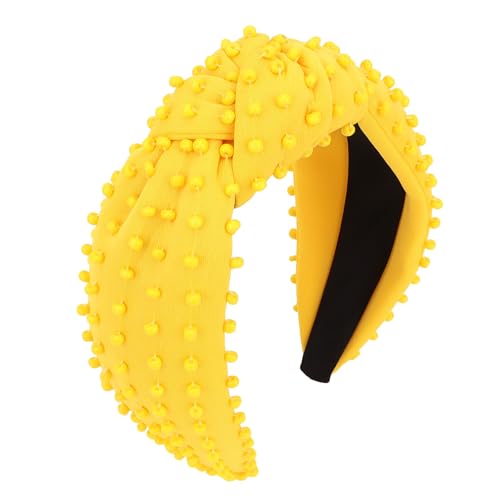 YISSION 1PC Beaded Knotted Headband Wide Jeweled Headbands for women Non Slip Embellished Hairband Yellow Head Band Hair Accessories for Women Girls