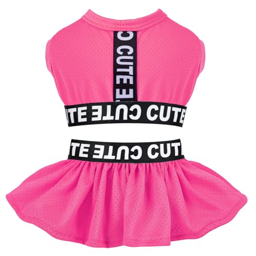 Image of CuteBone Two Piece Dog Sports Dress Athleisure Puppy Fluorescent Pink Skirt Lightweight Small Dogs Girl Clothes Cat Apparel SPS06XS