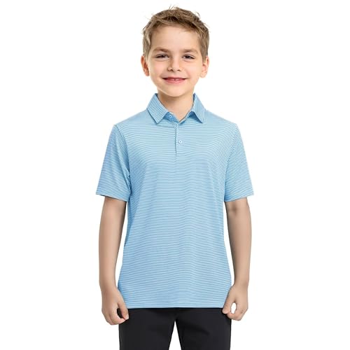 Image of Boys Polo Shirts Short Sleeve Striped Performance Moisture Wicking Dry Fit Golf Shirts for Boys Youth Kids