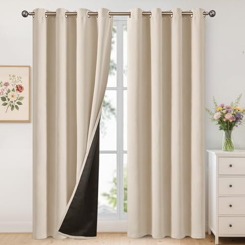 Image of YoungsTex 100% Blackout Curtains for Bedroom, Thermal Insulated Drapes with Grommet Full Room Darkening Privacy Energy Saving for Living Room, Champagne, 2 Panels, 52 X 84 Inch