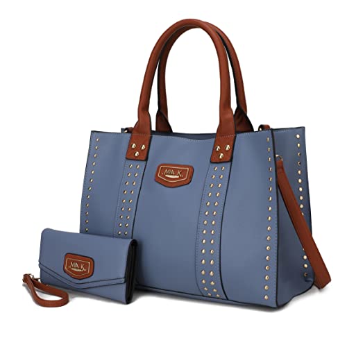 MKF Collection Bolsa feminina de couro vegano com alça superior cruzada e bolsa de mão da Mia k, Davina Denim, Large