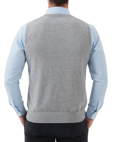 Kallspin Herren V-Ausschnitt Gestrickt Ärmellos Weste 100% Baumwolle Pullunder Relaxed Fit Pullover (Hellgrau, L)
