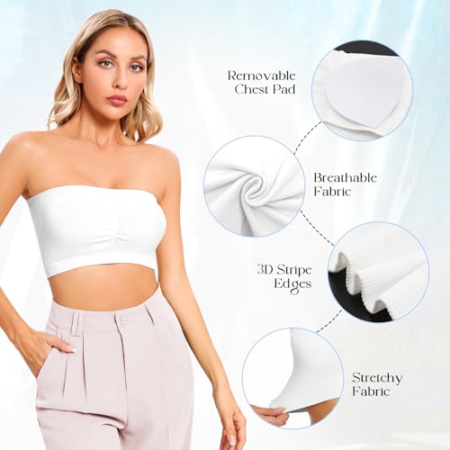 Image of Strapless Bras for Women Bandeau Bra Wireless Seamless Bandeau Top Comfort Padded Tube Top Bra