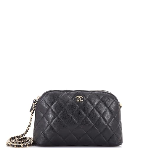 Pre-Loved CC Dome Zip Clutch with Chain Quilted Caviar Small, Black