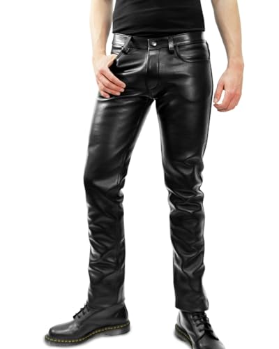 Pantalon en cuir véritable noir homme Bockle 7 BoB vêtement culotte de peau motard traditionnel