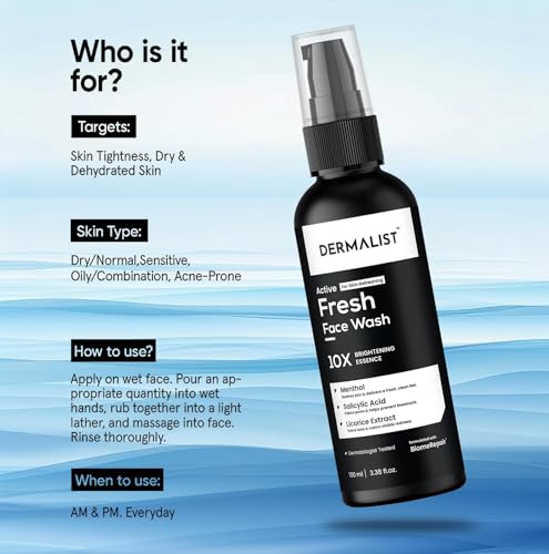 Image of Dermalist Active Fresh Face Wash with Menthol, Salicylic Acid & Licorice | 10X Brightening | Oil Control, Acne & Pore Cleanser | For All Skin Types | 100ml