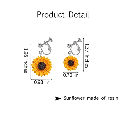 Resin Sunflower Clip On Earrings Sunflower Non Pierced Clip Earrings For Women Girls (Big-Silver) #TOP4