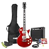 Max GigKit SC Style Beginner Electric Guitar Kit – Full Size Electric Guitar, 40W Amplifier, Integrated String Cleaning Tool, Accessories, Dark Red, Ideal Starter Set for Beginners