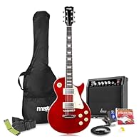All-in-one electric guitar starter kit includes a full-size, single-cut style guitar, powerful 40W amplifier, reusable microfibre string cleaning tool, gig bag, cable, strap, tuner, picks, and spare strings Classic Single-Cut style electric guitar of...