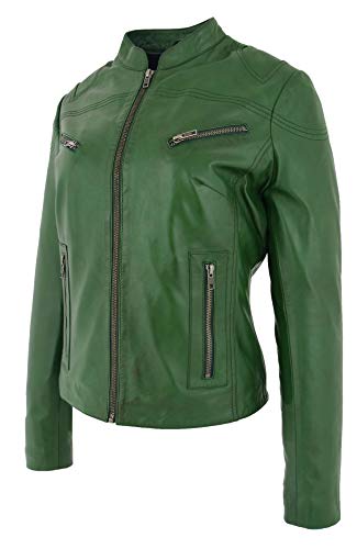 Veste de motard en cuir vert de qualité supérieure Jenny taille 36 - 3