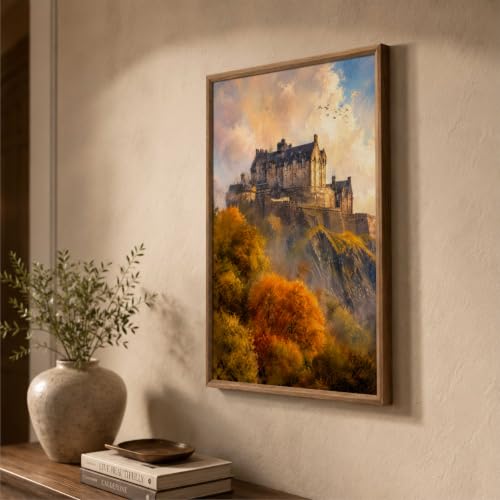 Image of Livin'luxe Castle Mountain Landscape Wall Painting for Living Room Bedroom Hall Office Decor, Vintage Autumn Artwork with Sparkle Laminate and Premium Wooden Synthetic Frame (19.5 x 25.5 Inch) NL01-4113