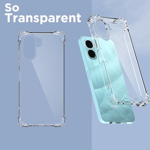 Image of Pikkme Back Cover for Oppo A6X 5G PC + TPU Clear Transparent Raised Edges Shockproof Protective Phone Bumper Case (Transparent)