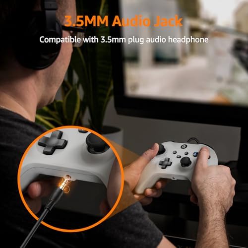 IWGAME Wired Controller for X-BOX ONE/PC, Gamepad with 3.5mm Audio Jack&Dual Vibration, Support Turbo Function, Compatible with X-BOX One/One S/X, X-BOX Series S/X, PC(7.2ft, White) — view 7