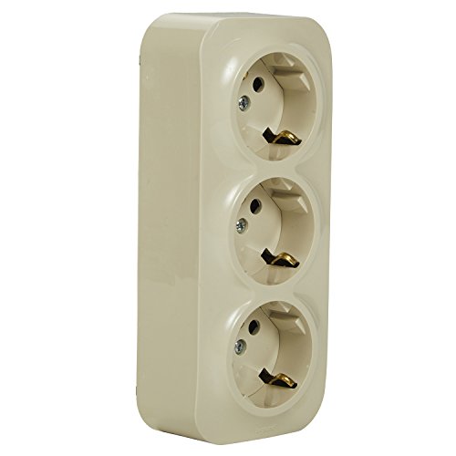 LEGRAND, Aufputz-Steckdose (3-fach), Aufputzdose, 2-polig mit Schutzkontakt & Kinderschutz, Wandmontage (Keller, Garage, Werkstatt), 16A/250V, Schutzart IP20, Schlagfestigkeit IK04, Mandelweiß, 782448