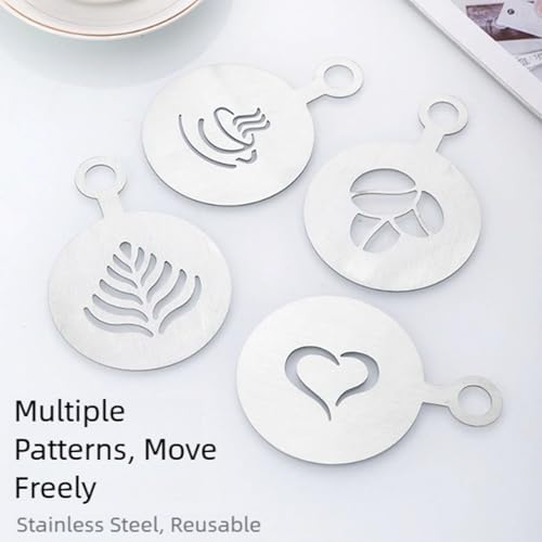 Artistic Coffee Decorating Tool 4Pcs Efficient Nonrust Steel Stencils Set Drink Decorating Templates Adornment Design Equipme