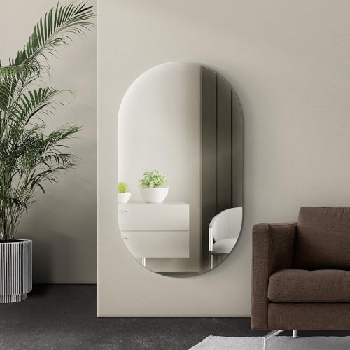 Espelho Oval Grande 120 x 60 Moderno Lapidado Com Suporte