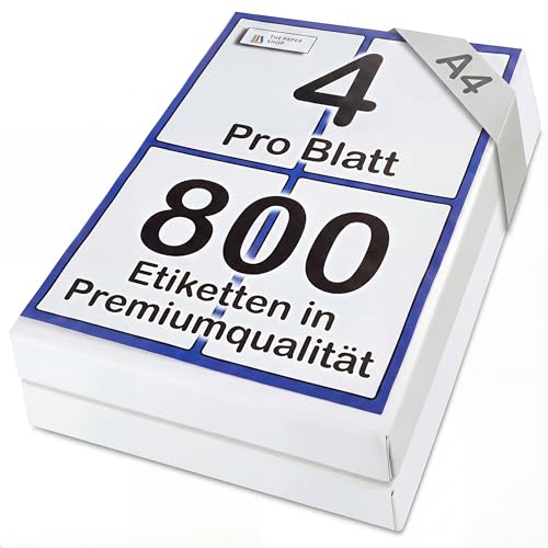 The Paper Shop Selbstklebende Etiketten A4 Vierfachbogen | 800 Etiketten Bedruckbar Weiß 139 x 99,1 mm | Adressaufkleber Druckerpapier | Klebepapier DIN A4 Büro Versand