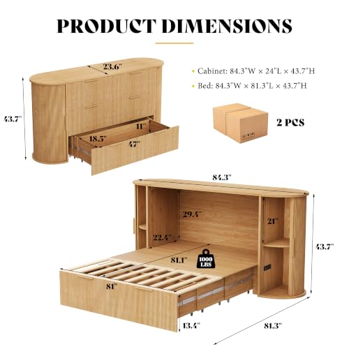 Image of AMERLIFE Queen Murphy Bed with Storage & Sliding Tambour Door
