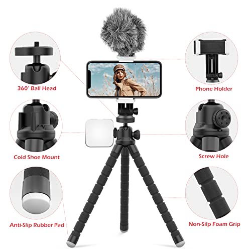 Aureday Cell Phone Tripod, Flexible Mini Tripod With Remote And Cold Shoe, Small Tripod Stand For Video Recording, Vlogging, Compatible With Microphones,Cellphone,Camera,Gopro #TOP3