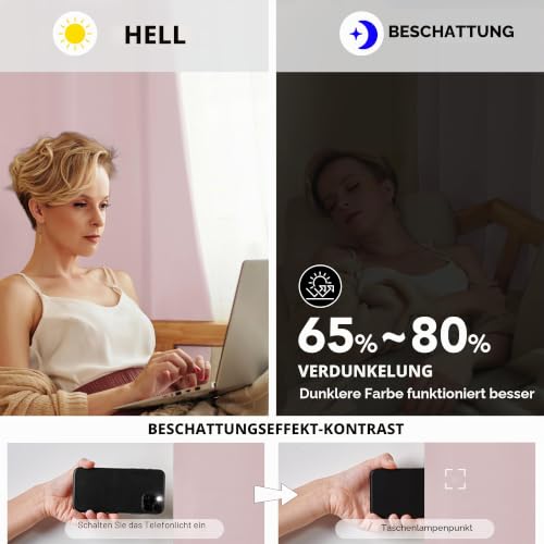 Deconovo Verdunkelungsvorhang Blickdicht Kälteschutz Übergardinen Lotosrosa | 2er Set, H180 x B140 cm, Vorhang Verdunkelnd, Sichtschutz, UV-Schutz, Ösenschal, für Schlafzimmer Wohnzimmer Kinderzimmer - Bild 3