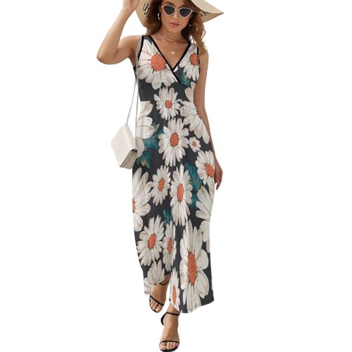 Robe longue d'été sans manches col V vêtement plage décontracté femmes